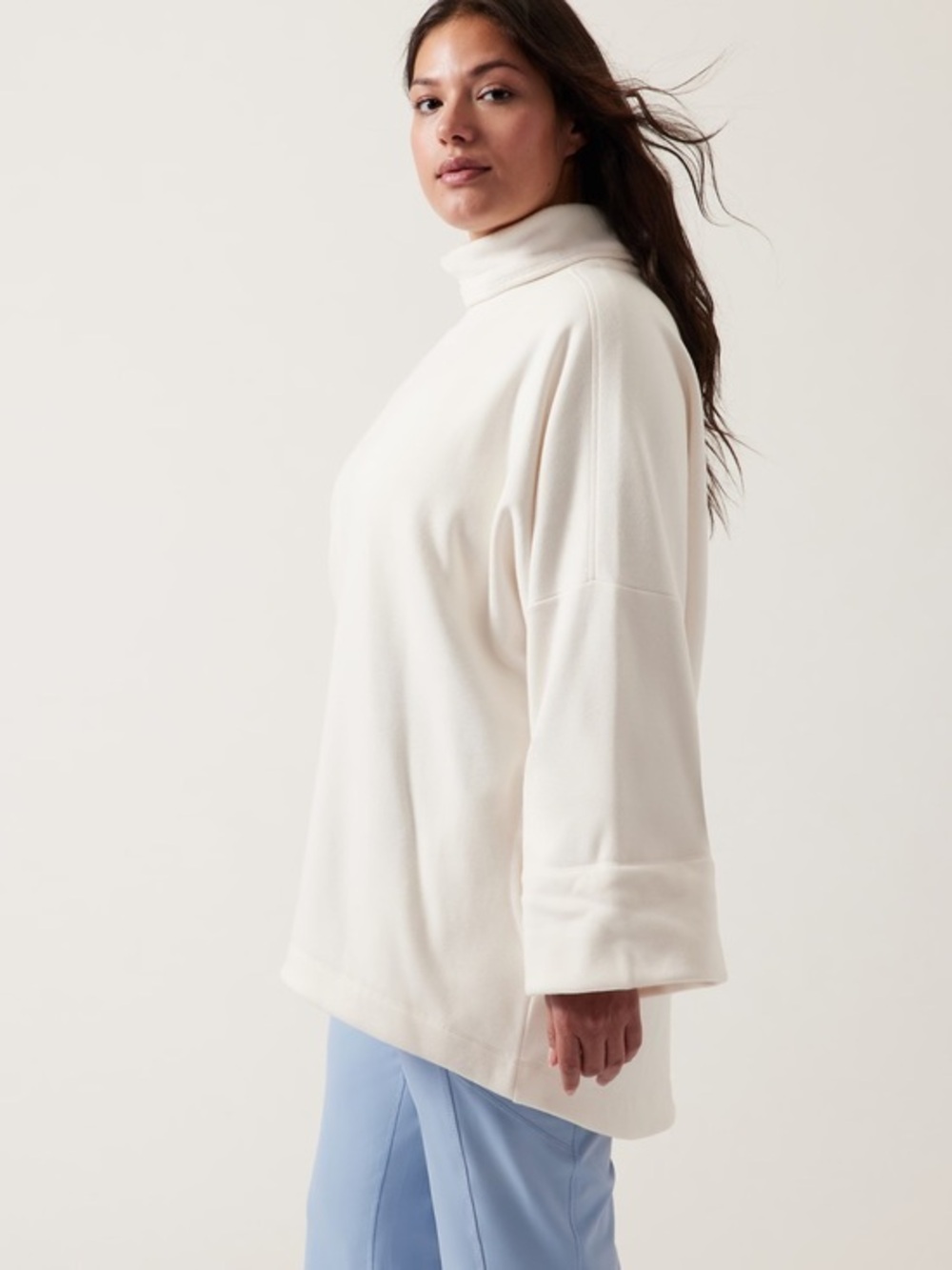Athleta Cozy Karma Funnel Neck Sweatshirt Sweater Tunic Oversized Ivory White L